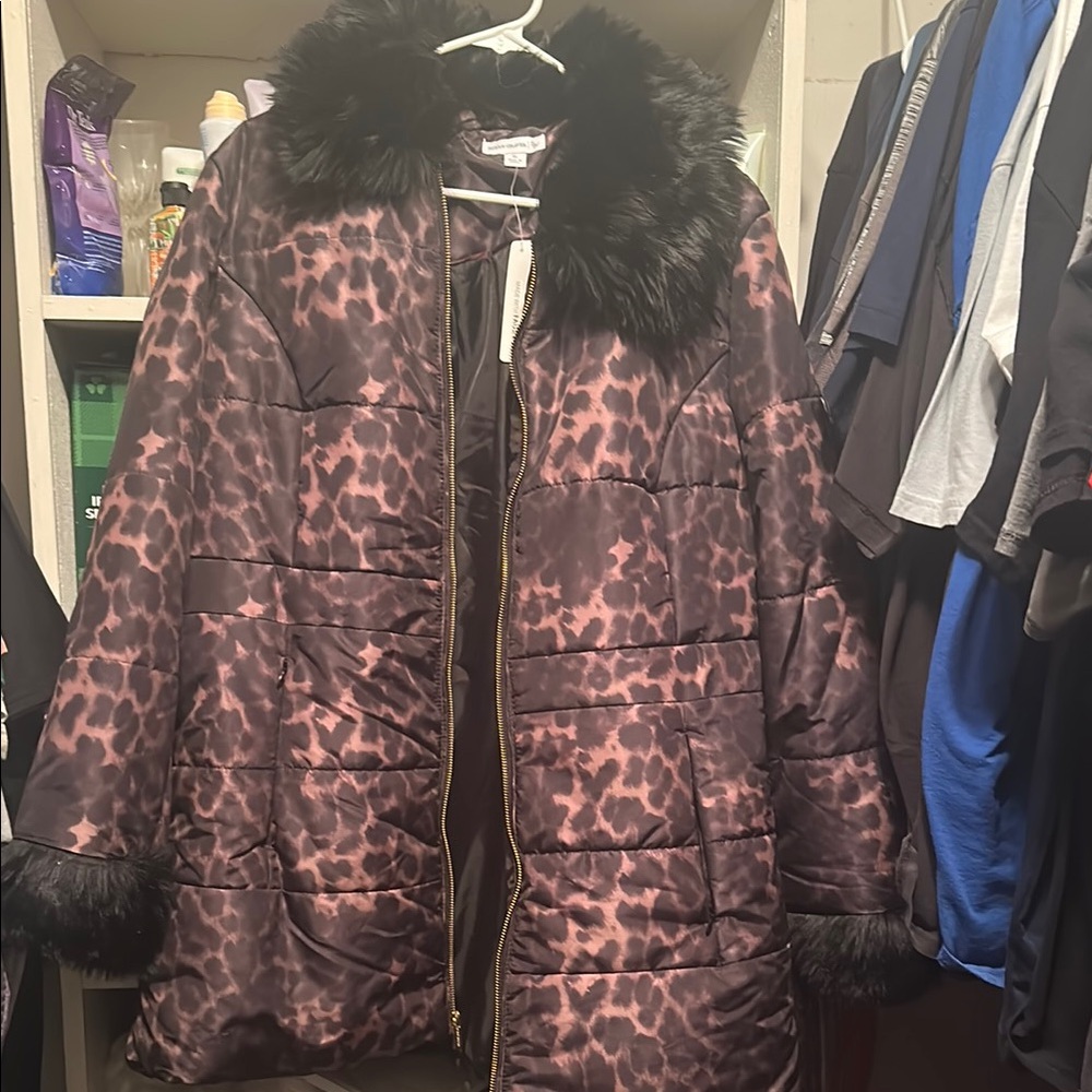 Susan Graver Black Puffer Jacket with Faux Fur Trim